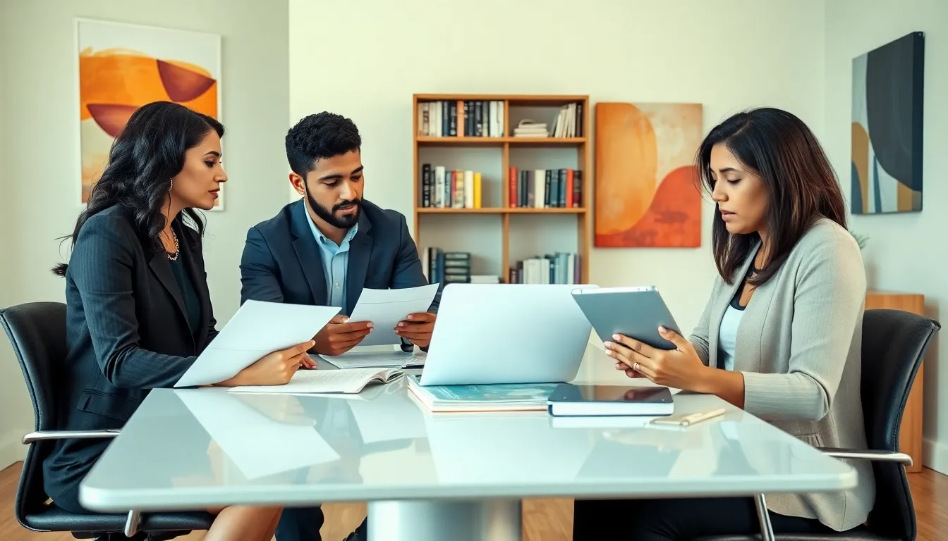 diverse professionals discussing adoption in a modern office.