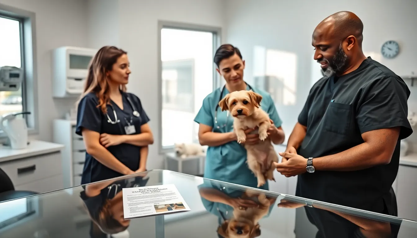 veterinary team discussing rabies vaccination with a pet owner.