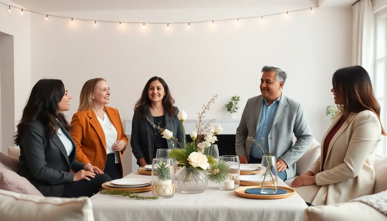 diverse group enjoying a budget-friendly gathering at a stylish home.