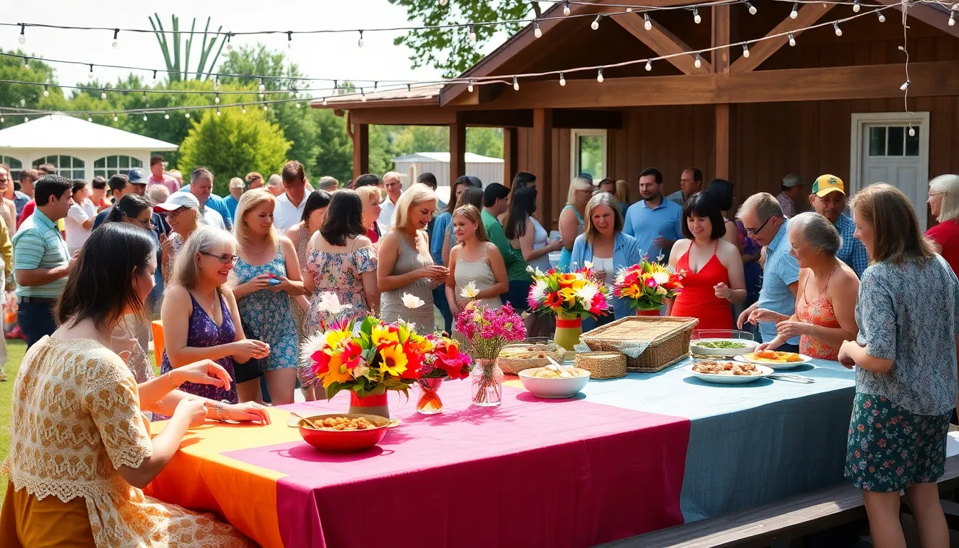 community gathering showcasing colorful DIY decorations and shared food.