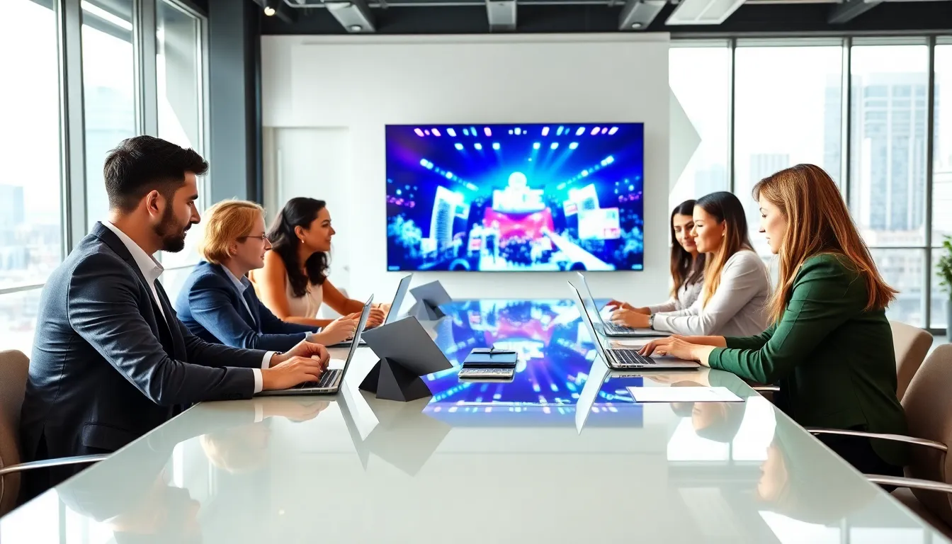 diverse team collaborating in a modern office for event planning.
