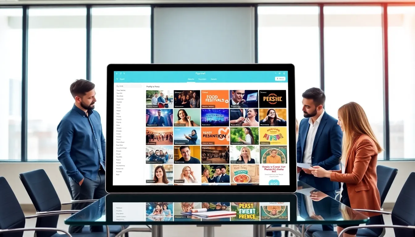diverse team exploring affordable events on a digital device.
