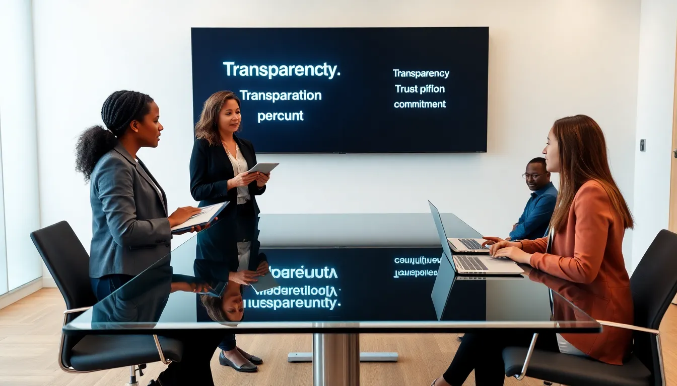 professionals discussing privacy policies in a modern office setting.