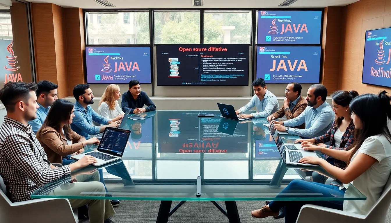 diverse group of Java developers collaborating in a modern workspace.