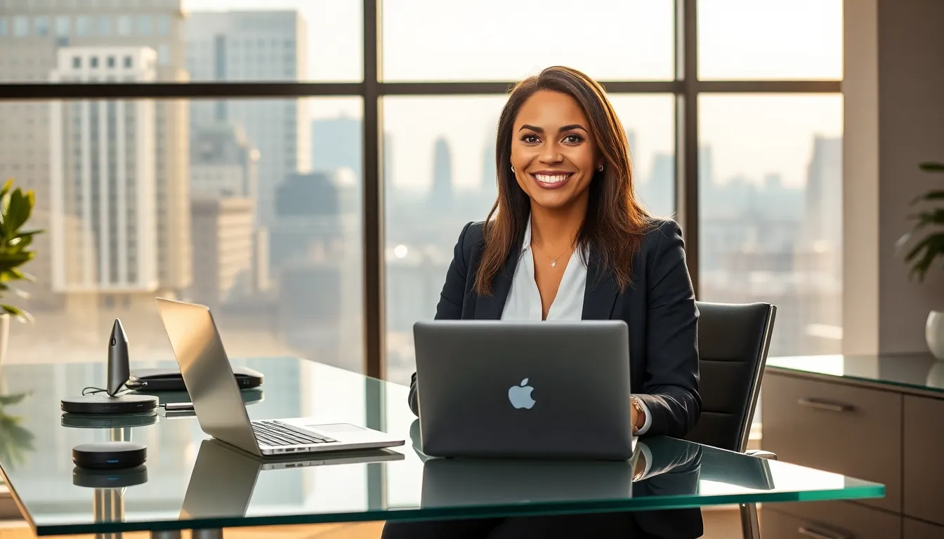 Ann Anderson in a modern office, representing her success with WebBizMagnet.