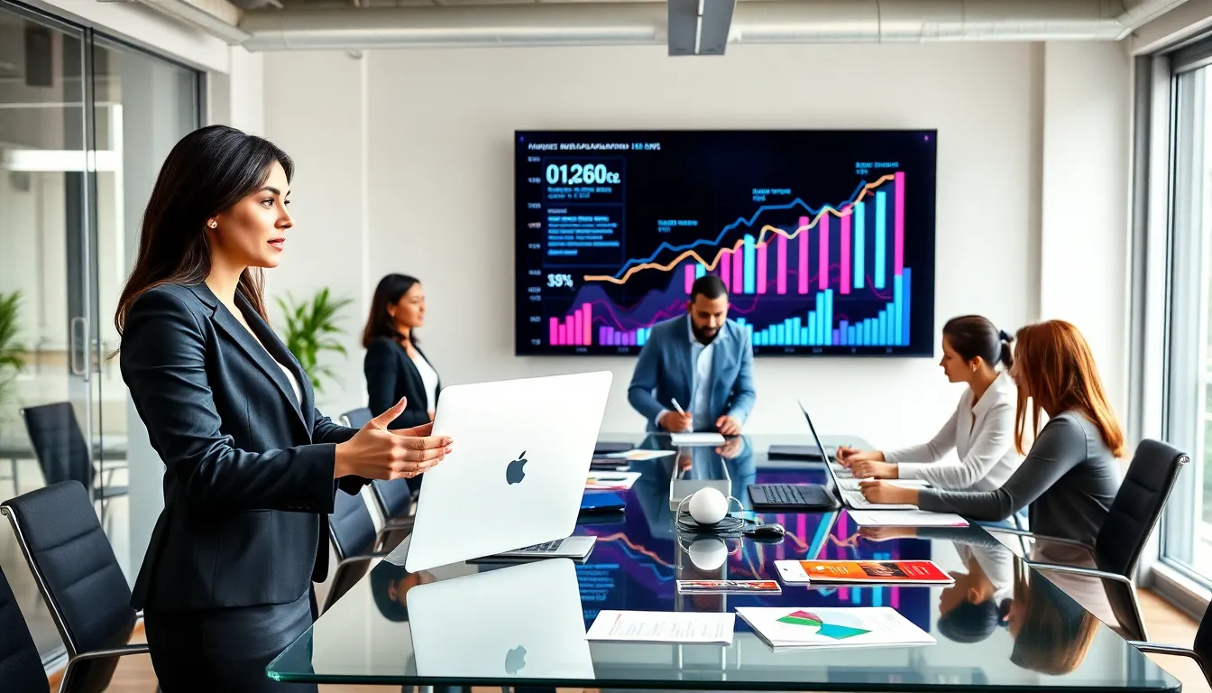 diverse team collaborating on digital marketing strategies in a modern office.