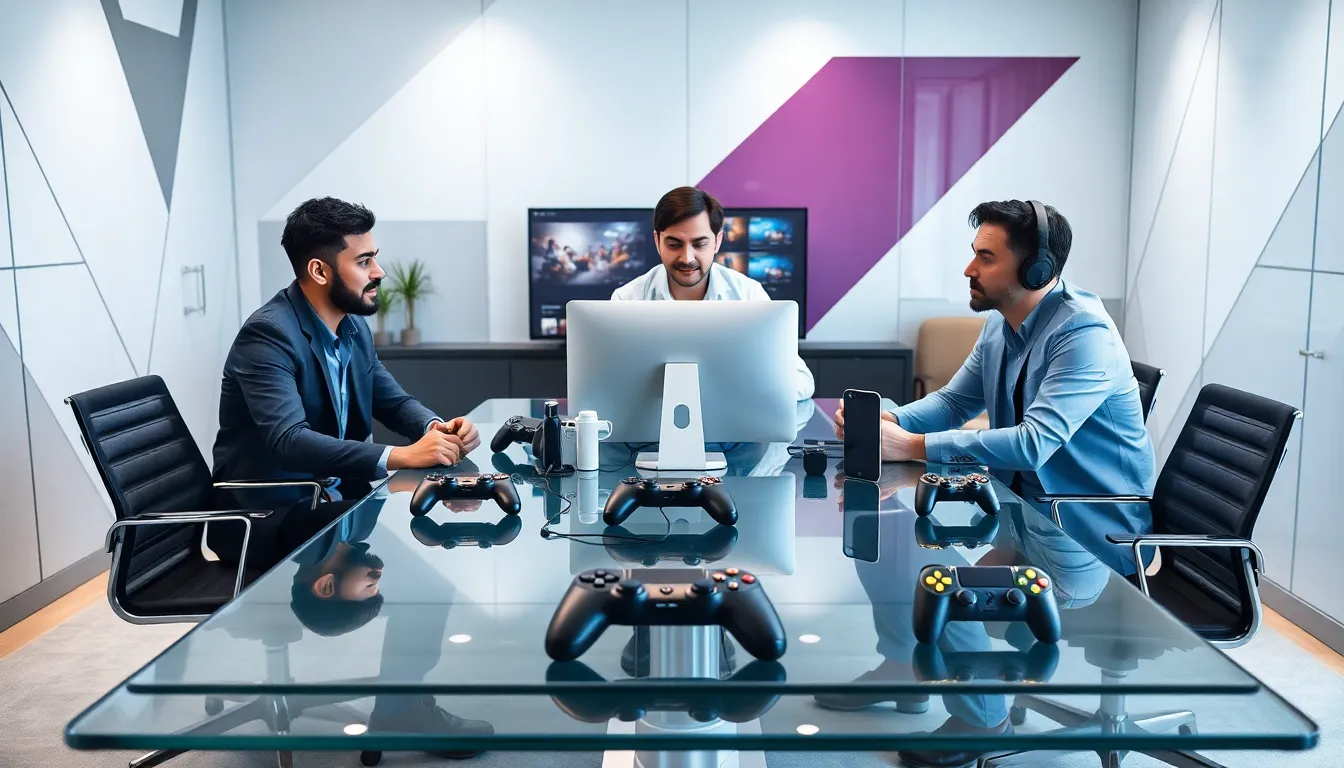 diverse team discussing the evolution of gaming gadgets.