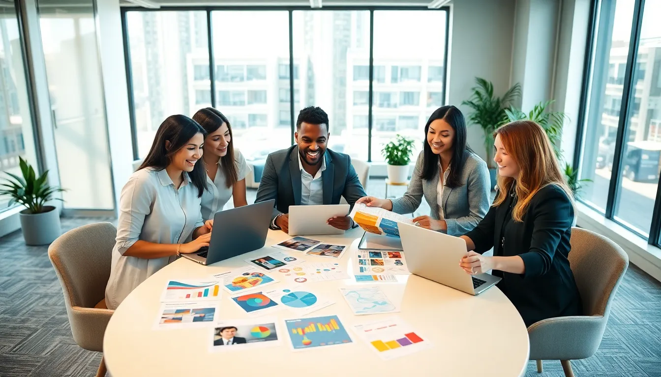 professionals collaborating on budget event planning in a modern office.