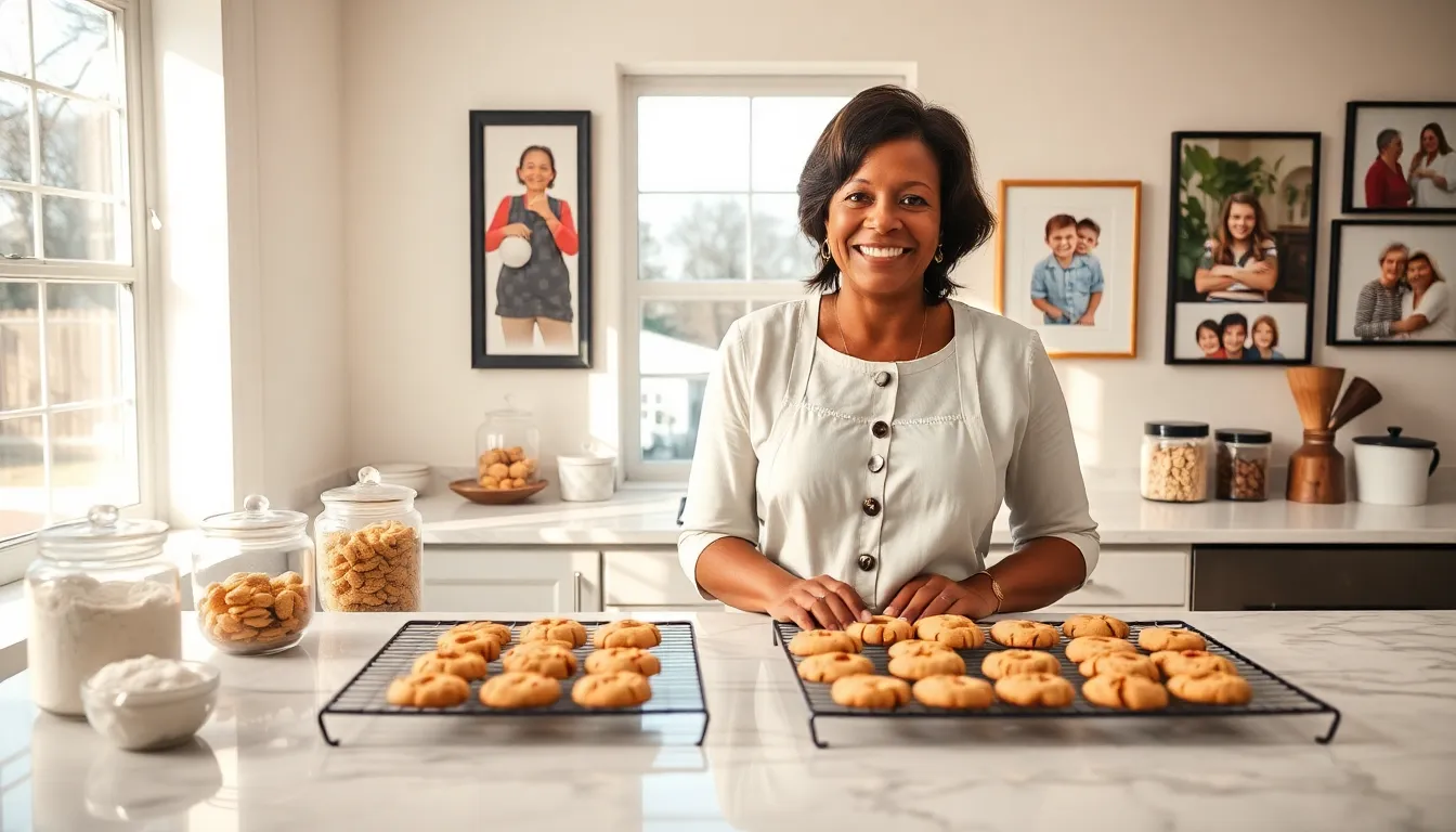 Mary Jackson baking cookies in a inviting kitchen.